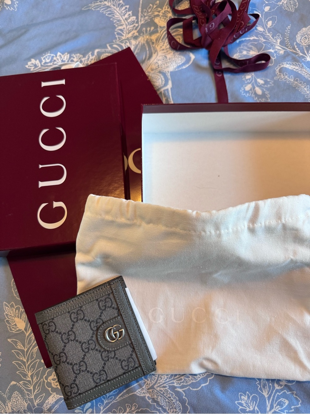 Gucci Gray GG Canvas Small Wallet with Silver Tone GG Snap